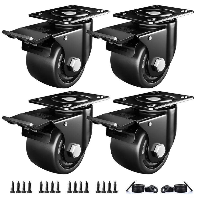 ANDUTEES 2 Inch Caster Wheels, Casters Set of 4, Heavy Duty Casters Load 2200lbs, Locking Swivel Plate Industrial Casters, Low Gravity Center Castor for Furniture and Workbench - Image 1